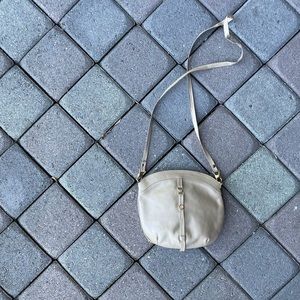 Light Pewter Leather Crossbody with Gold Hardware